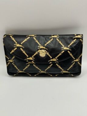 Longchamp Brown & Gold Leather Clutch